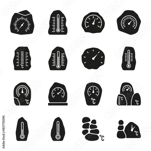 Sauna time! Set of stylish temperature gauges for a relaxing spa day or a modern wellness brand, perfect for health-conscious consumers