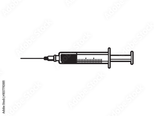 Simple clean syringe 2D vector line art black style for medical and healthcare projects