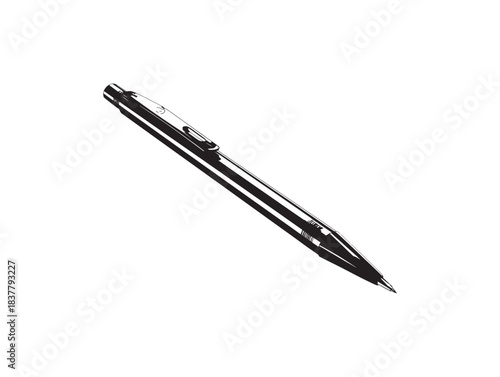 Single black vector ballpoint pen simple 2D vector line art illustration minimal design concept