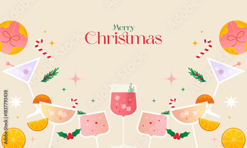 Christmas Cocktail - Festive Holiday Drinks, Ornaments, and Party Celebration Illustration