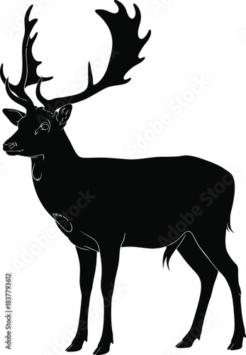 Deer silhouette with large antlers wildlife vector illustration