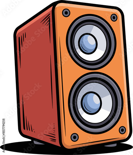 A colorful stereo speaker sits against a black background, ready to amplify the sound.