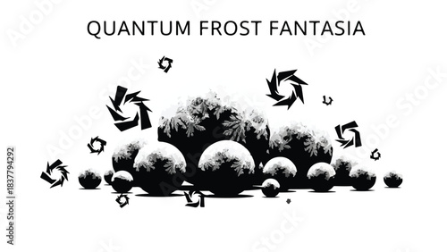 Abstract icy spheres with swirling frosty patterns evoke a sense of winter magic.