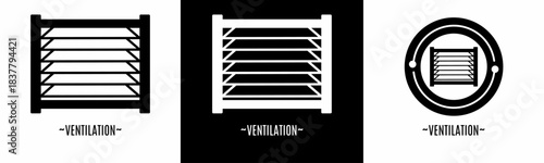 Ventilation logo set. Collection of black and white logos. Stock vector.