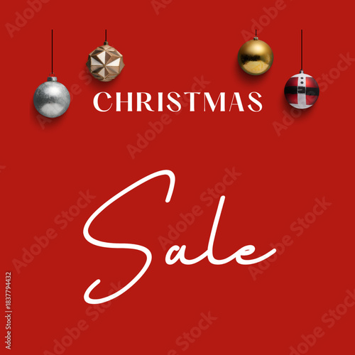 Christmas sale vector banner design. Christmas sale text with happy snowman, penguin, reindeer, polar bear characters in paper cut pine tree and clouds green background for shopping discount promo. 