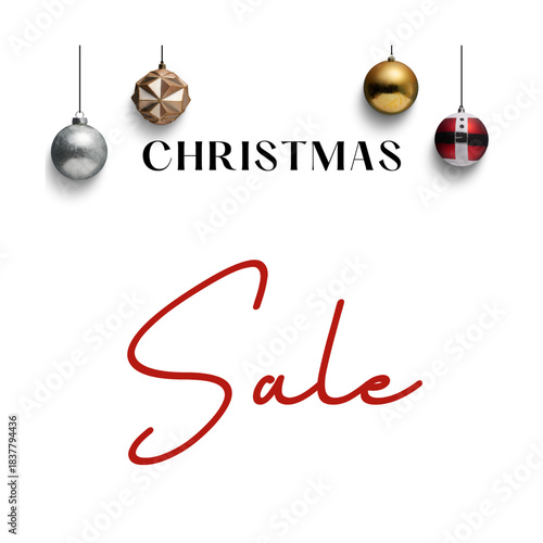 Christmas sale vector banner design. Christmas sale text with happy snowman, penguin, reindeer, polar bear characters in paper cut pine tree and clouds green background for shopping discount promo. 