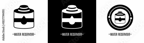 Water reservoir logo set. Collection of black and white logos. Stock vector.