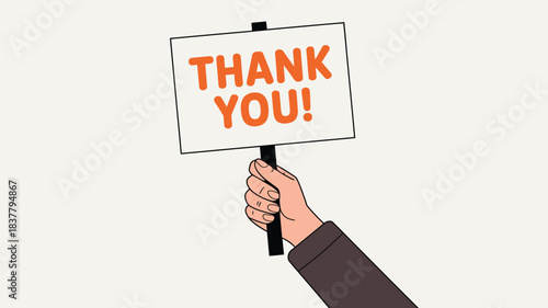 Illustration of Hand Holding Thank You Sign with Orange Text on White Background