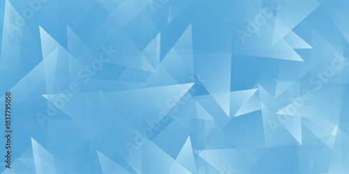Design blue background design with layers of textured white transparent material in triangle modern abstract art