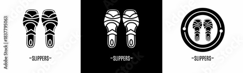 Slippers logo set. Collection of black and white logos. Stock vector.