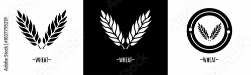 Wheat logo set. Collection of black and white logos. Stock vector.