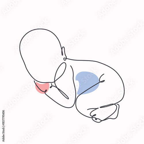 Sleeping baby one line drawing. Sleeping baby single line illustration. Sleeping baby minimalist line art. Sleeping baby vector art