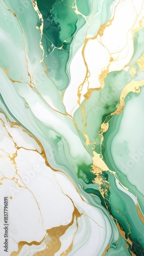Green, gold, and white fluid abstract