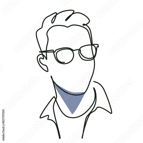 Boy with glasses one line drawing. Boy with glasses single line illustration. Boy with glasses minimalist line art. Boy with glasses vector art