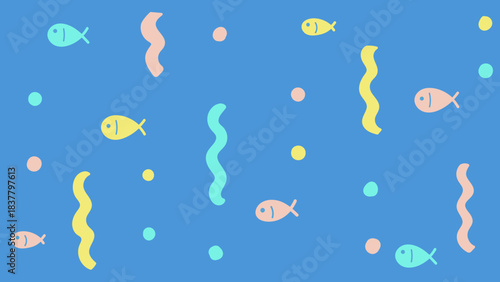 てがきでかわいい動画配信用の背景　海の中の魚たち