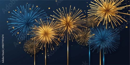 Night sky celebration display of exploding pyrotechnics for New Year festival party