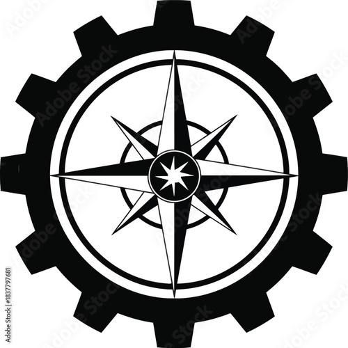 Compass inside gear vector emblem