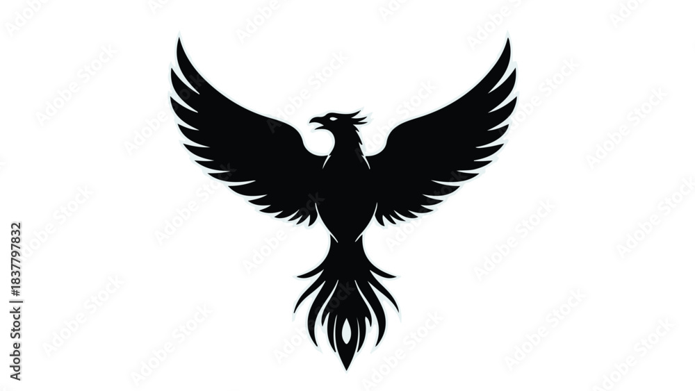 Obraz premium Majestic black phoenix with wings spread wide, symbolizing rebirth and power.