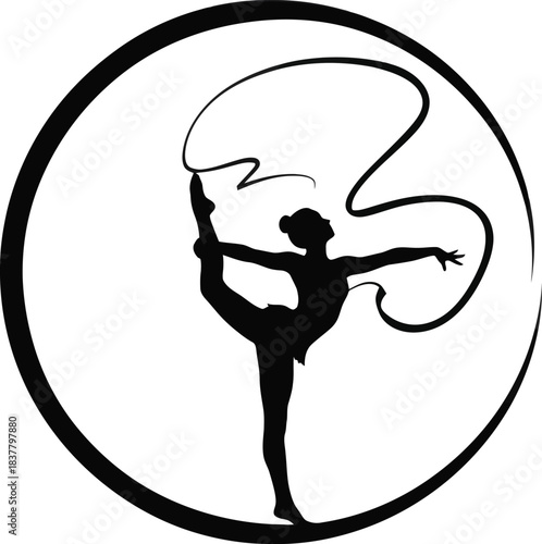 Rhythmic gymnast silhouette ribbon dance vector
