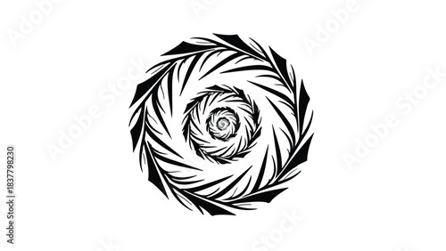 Hypnotic swirling black and white abstract pattern creating a sense of depth and motion