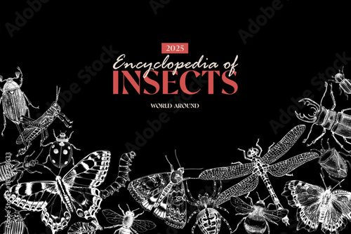 Natural biology banner with insects