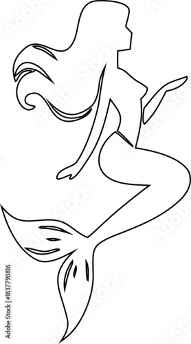 Mermaid outline symbol with elegant flowy lines, great for fashion, beauty, and lifestyle graphics.