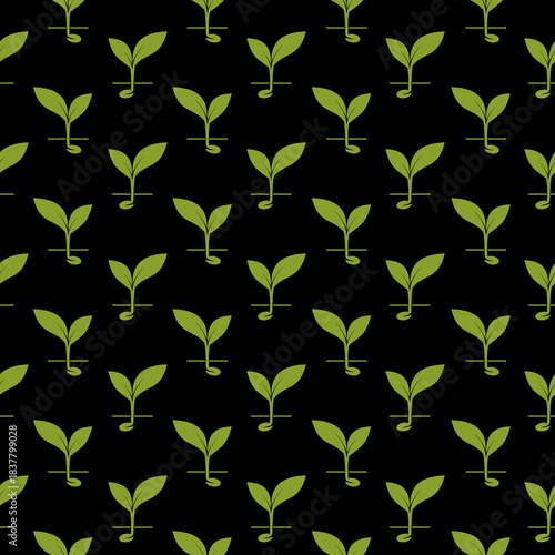 Young Sprout seamless pattern isolated on black background
