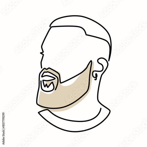 Profile of a bearded man one line drawing. Profile of a bearded man single line illustration. Profile of a bearded man minimalist line art. Profile of a bearded man vector art.