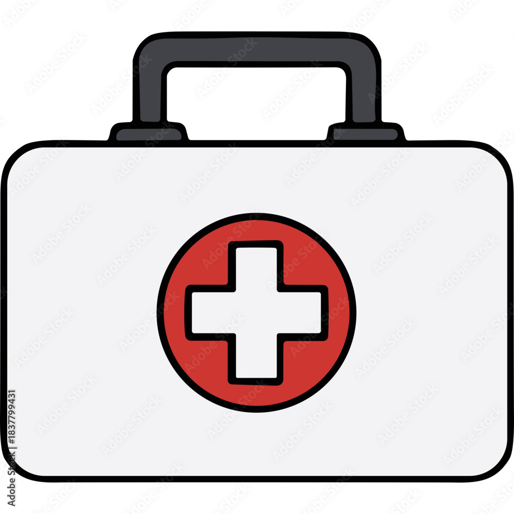 Obraz premium White Medical First Aid Kit With Red Cross Symbol Isolated On Black Background Health Care Emergency Preparedness Aid Supplies