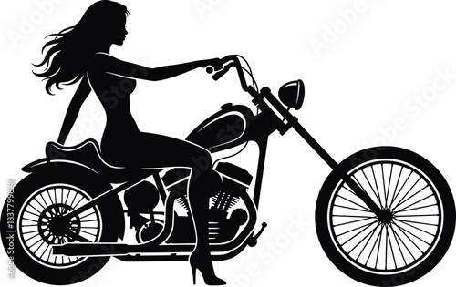Silhouette of person sitting on chopper motorcycle, black vector illustration symbolizing freedom, style, adventure, and classic biker attitude