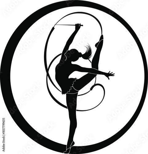 Rhythmic Gymnast Silhouette with Ribbon Vector