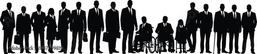 Black Silhouettes of Diverse Business People Including Individuals with Disabilities, Ideal for Inclusion, Workplace Diversity, Vector Art, and Design Use