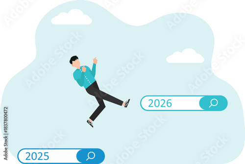 Analysis and planning of future projects in coming year, development of strategies for achieving high results, construction of course of business development, man goes up to search bar from 2026.

