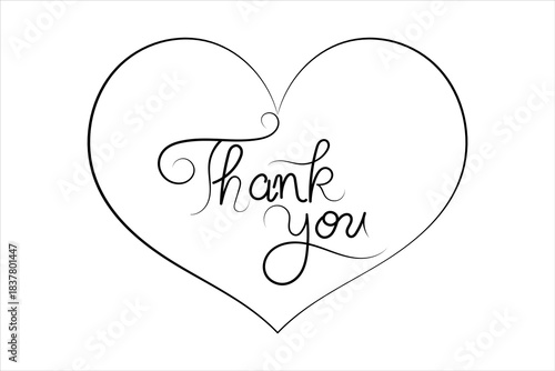 Thank you text continuous one line drawing of isolated outline vector icon