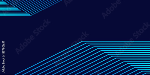 Minimalist Blue Technology Background with Corner Circuit Board Accents on Dark Navy Blue Field