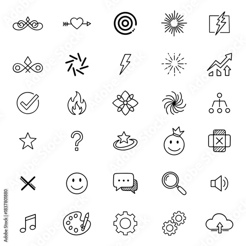Set of Hand Drawn Business and Communication Outline Doodle Icons