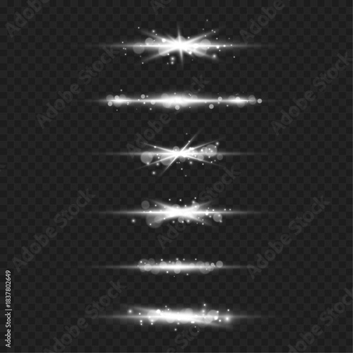 A thin white beam stretches horizontally, shimmering softly with tiny spark particles. Its glowing trail adds elegance and motion. vector
