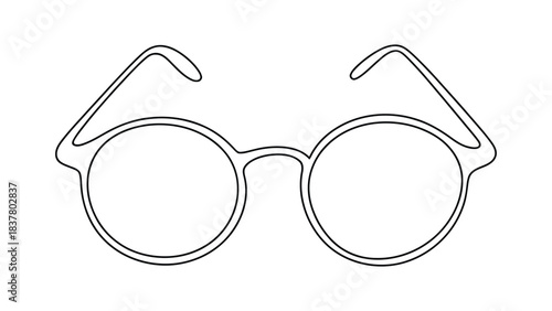  Minimalist black outline drawing of round eyeglasses with curved temples—ideal for icons, logos, fashion, education, vision care, branding, and clean graphic design applications