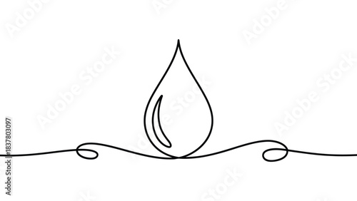  Minimalist line art of a stylized water droplet with decorative flourish—ideal for branding, wellness, nature, purity, spa, sustainability, and elegant graphic design applications