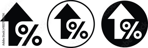 Percentage growth arrows flat icons set showing rising percent symbols, upward trend indicator, financial increase graphic, economic progress signs for business analysis and marketing vectors.