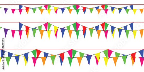 Colorful party bunting flags in three rows festive decoration for celebrations and events EPS vector
