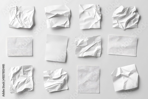 Crumpled and pristine sheets of white paper displayed