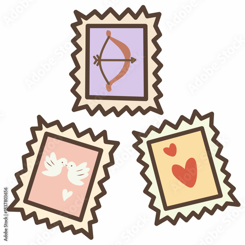 Love Stamp Collection in Cozy Flat Style for Romantic Mail