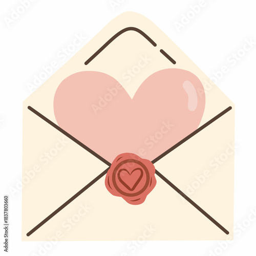 Heart Love Envelope in Cozy Flat Style for Valentine Romance