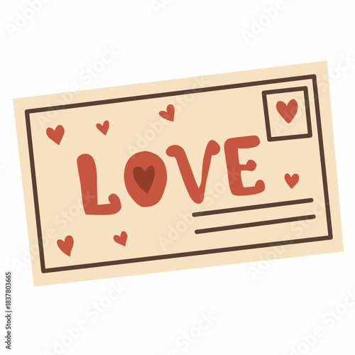 Love Typography Card in Cozy Flat Style for Valentine Design