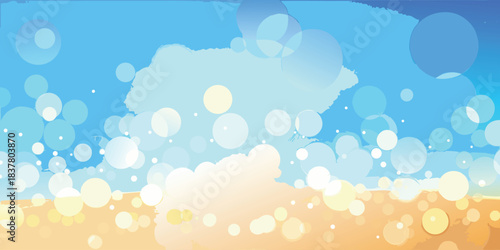 Abstract sky with bokeh circles over a sandy beach creating a serene and dreamy atmosphere

