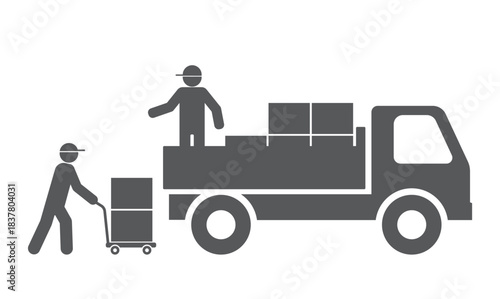 man loader with box on trolley load cargo truck icon