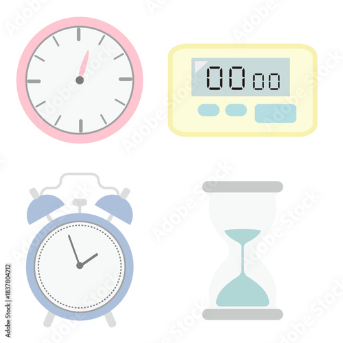 ビジネスや学習に使える時間管理ツールのイラスト素材セット