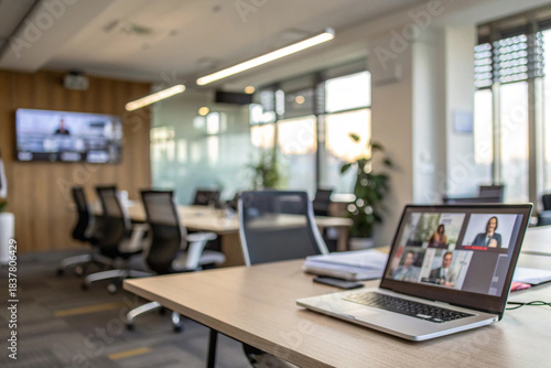 modern office interior with laptop