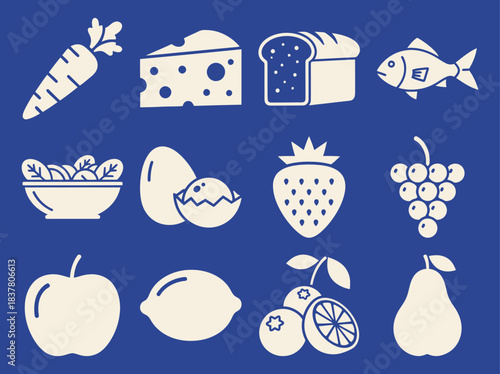 Food Apple Carrot Bread Cheese Fish Egg Milk Bottle Salad Bowl Set